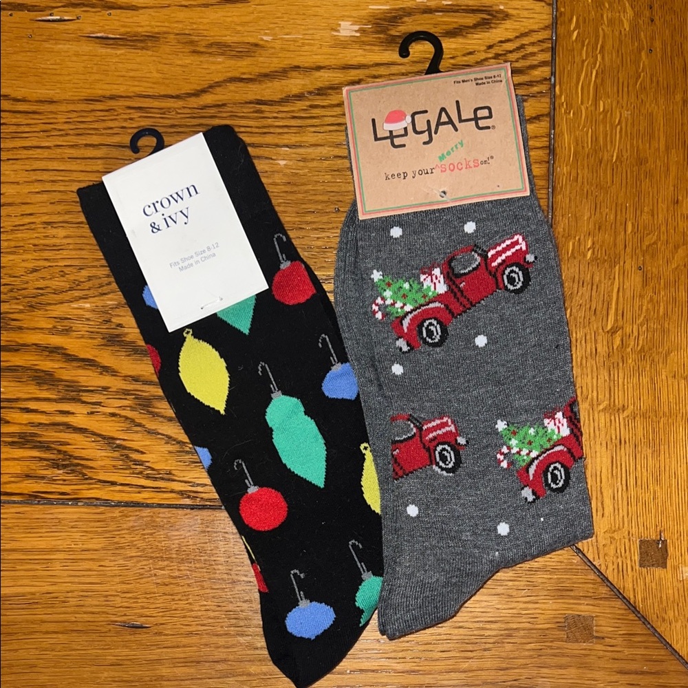 Two Pairs Men's Festive Holiday Christmas Socks (BOGO)